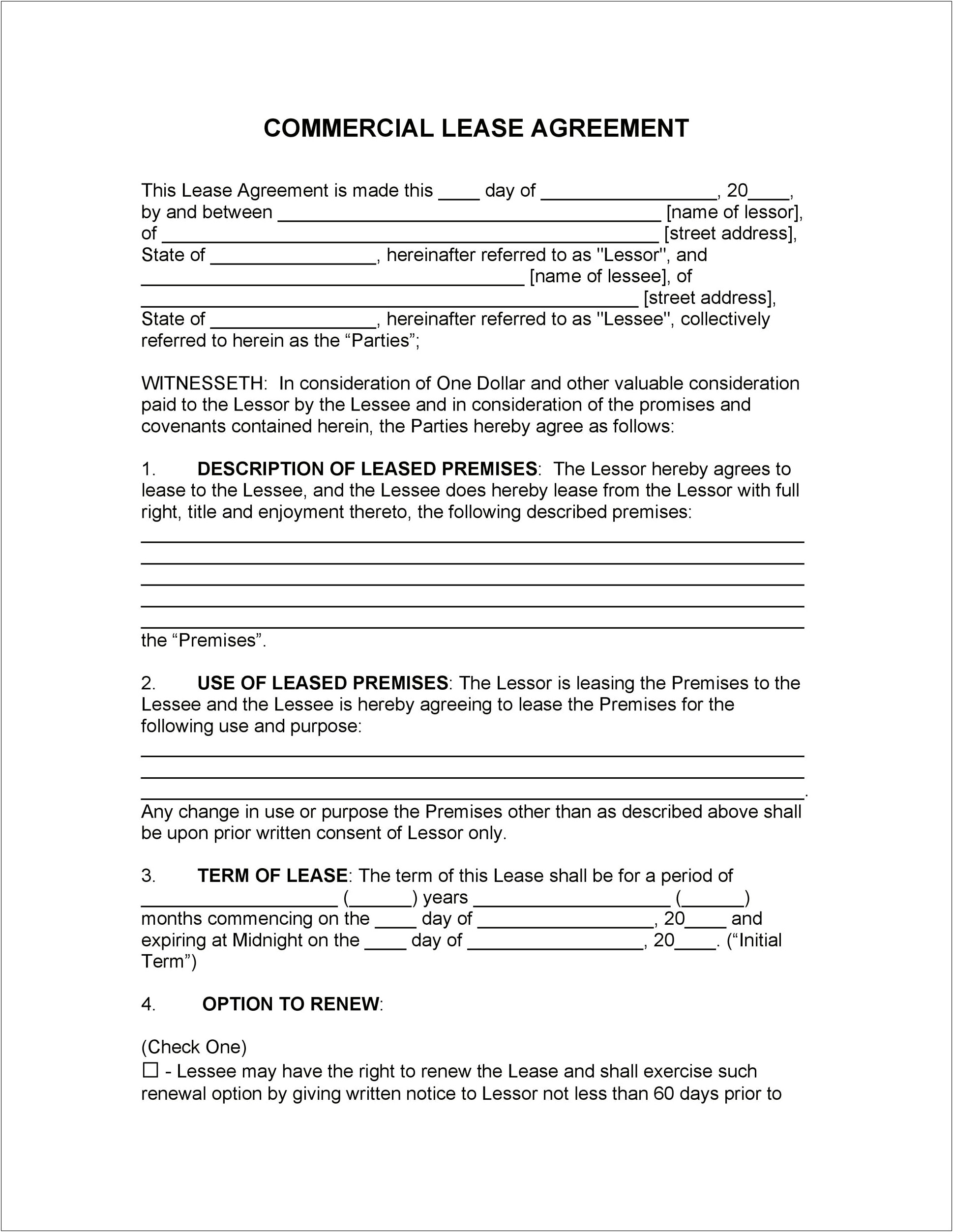 Free Commercial Lease Agreement Template Vic
