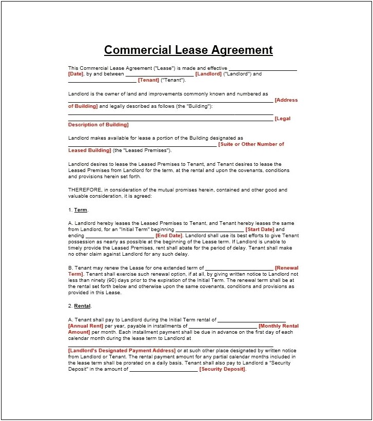 Free Commercial Lease Agreement Template Word
