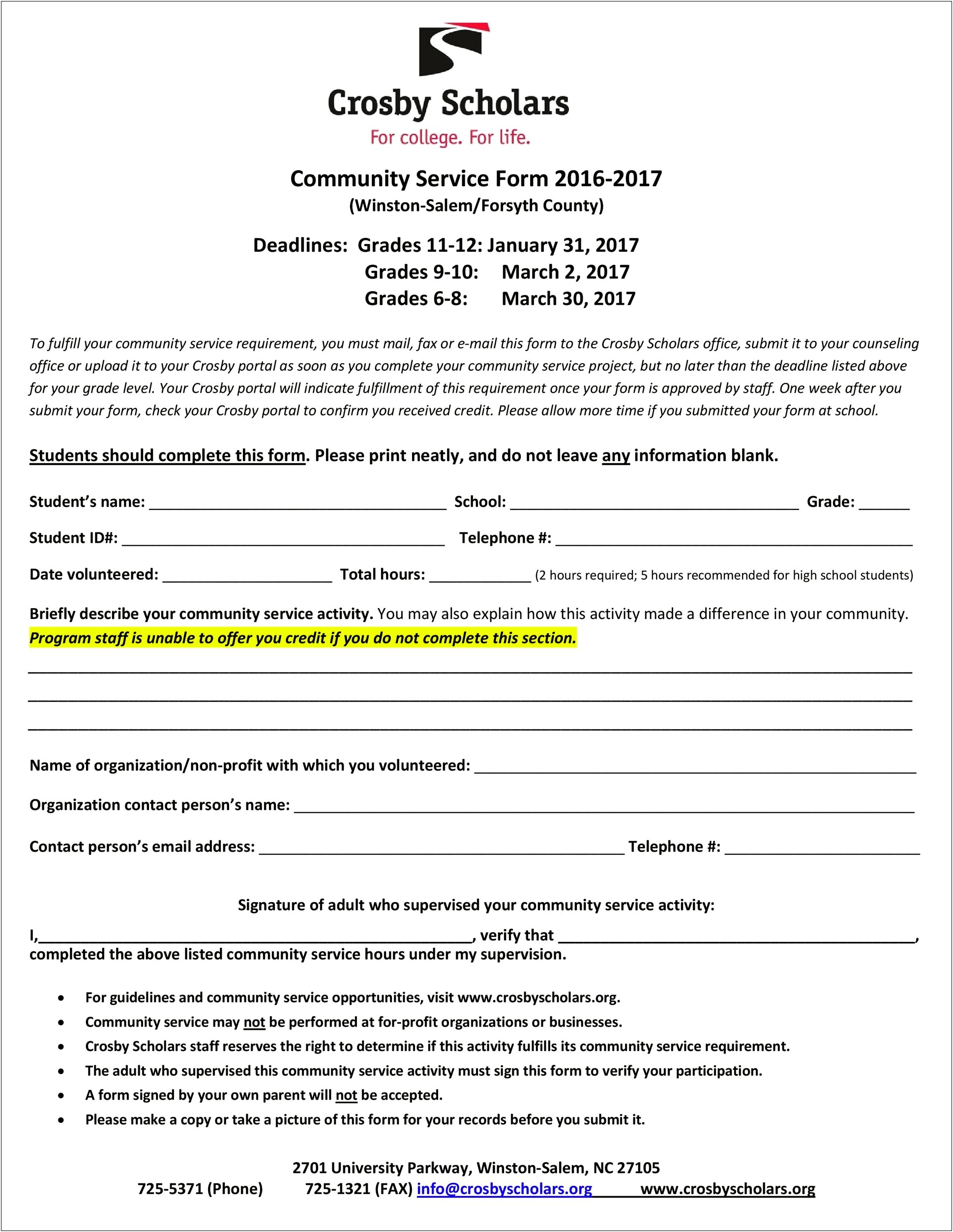 Free Community Service Certificates For Middle School Template