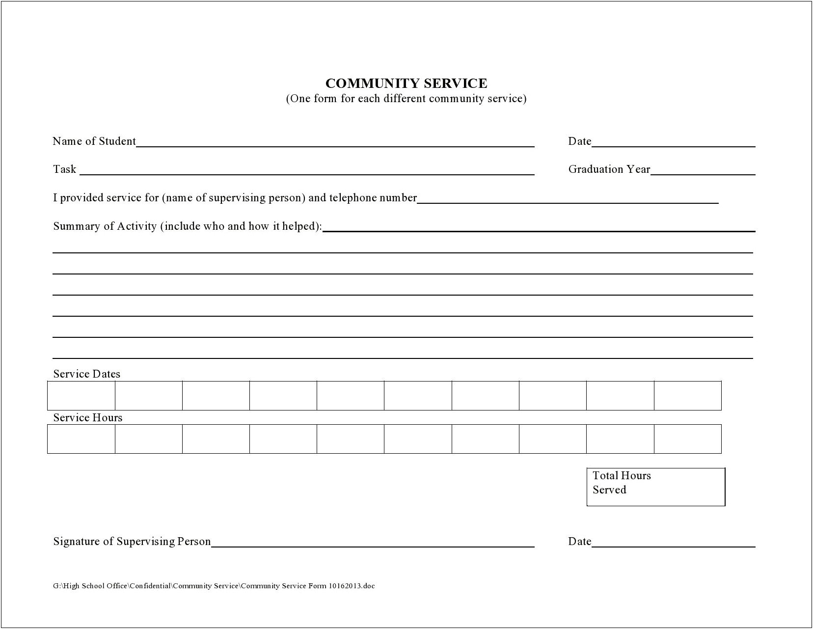 Free Community Service Time Sheet Template