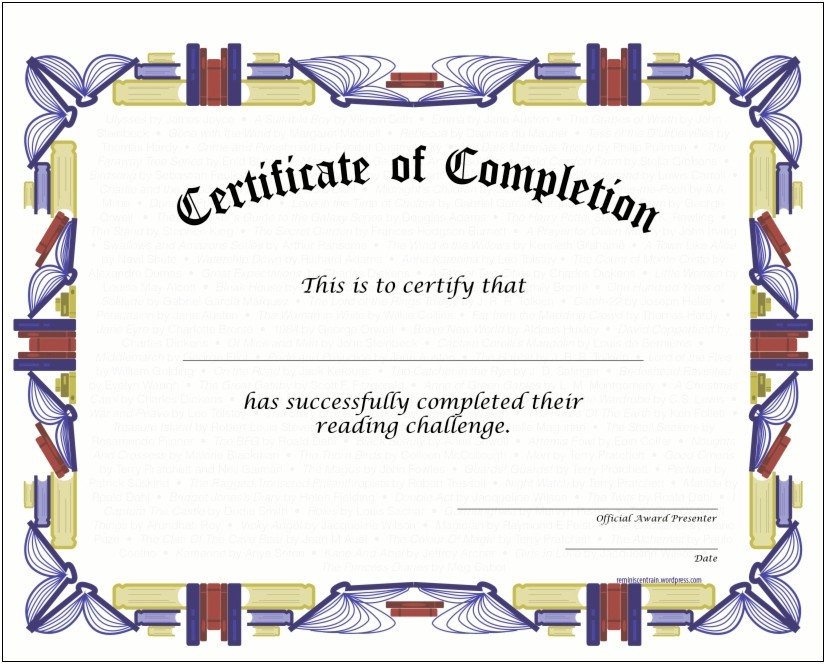 Free Completion Certificate Template For Sight Words