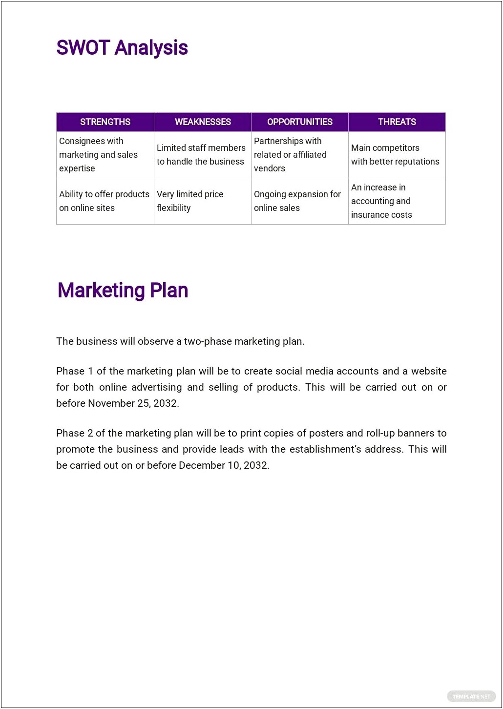 Free Consignment Shop Business Plan Template