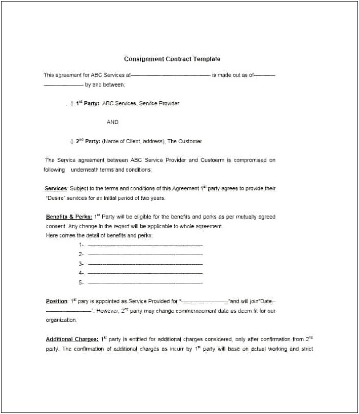 Free Consignment Stock Agreement Template South Africa