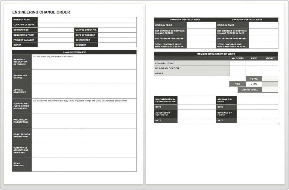 Free Construction Change Order Templates Download