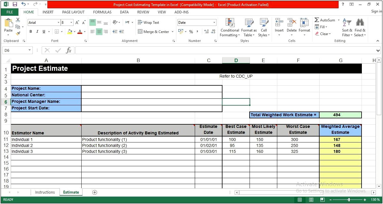 Free Construction Cost Estimate Template Excel