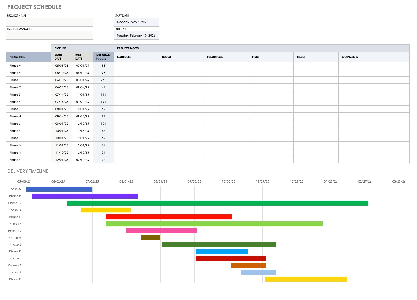 Free Construction Project Schedule Excel Template