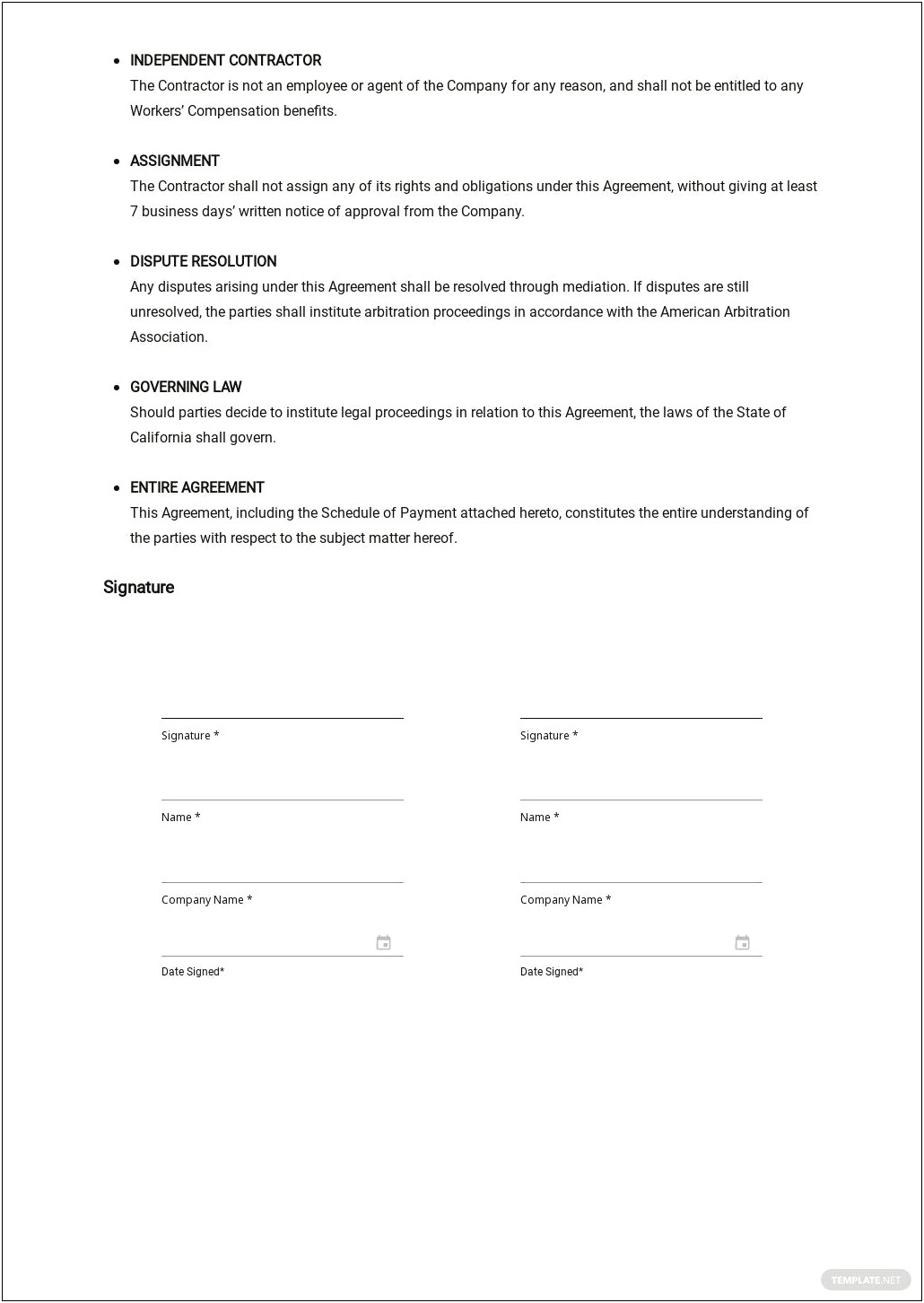 Free Contract Agreement Template Between Two Parties