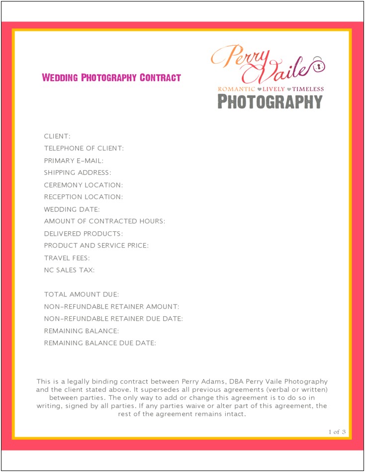 Free Contract For Photography Services Template