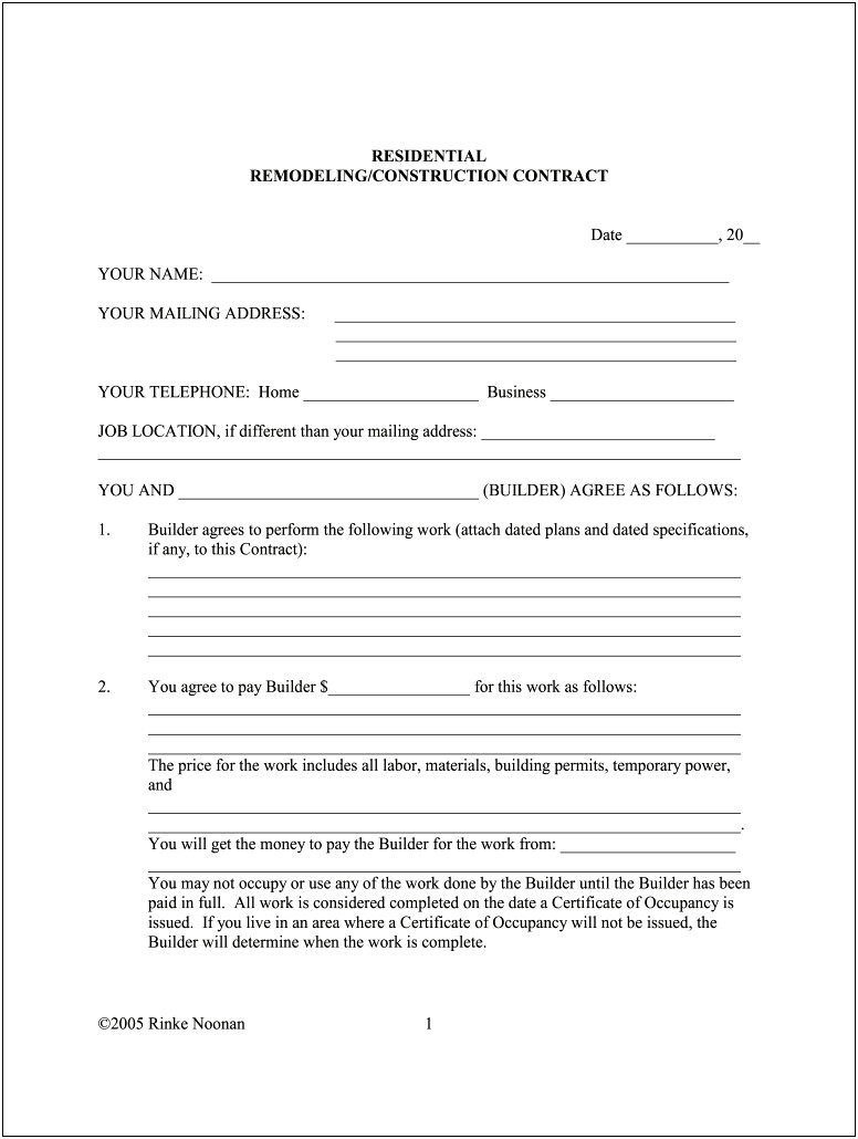 Free Contract Template Between Home Owner And Handyman
