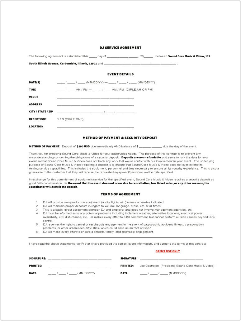 Free Contract Template For Dj Services