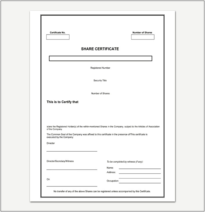 Free Corporate Share Certificate Template Printable Stock