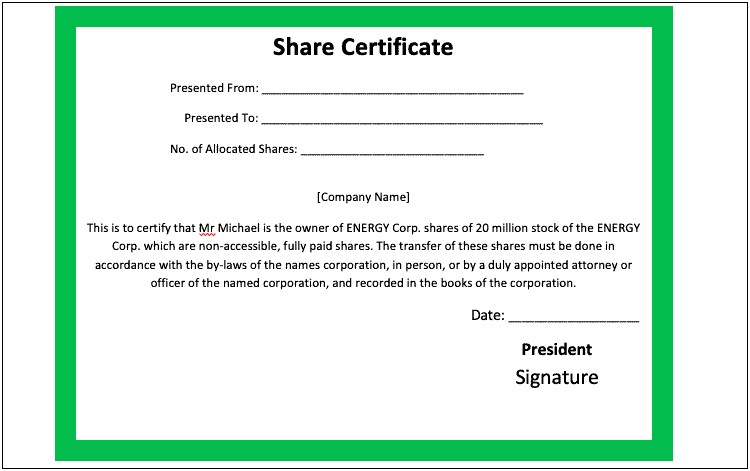 Free Corporate Stock Certificate Template Word