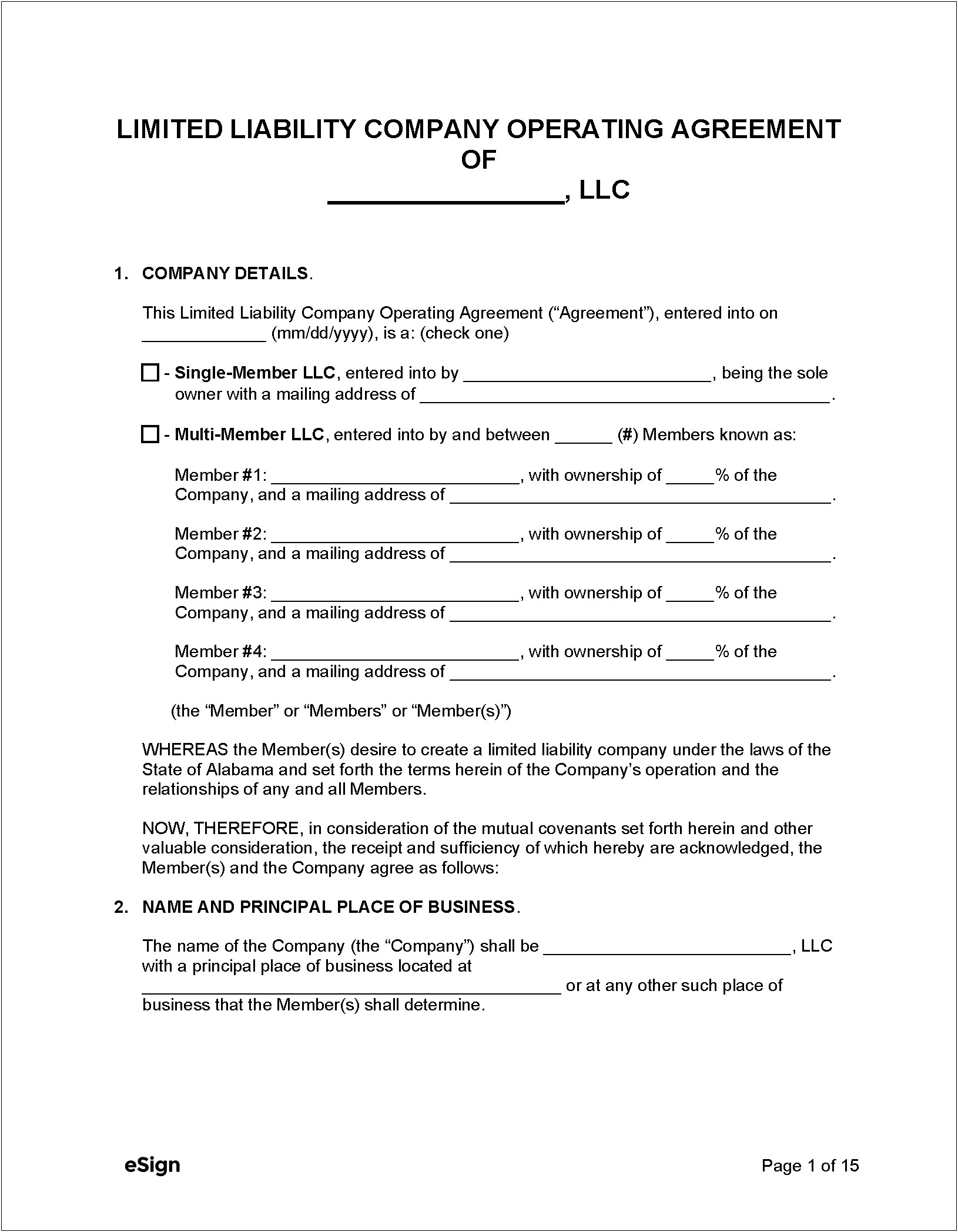 Free Corporation Operating Agreement Template Corporation