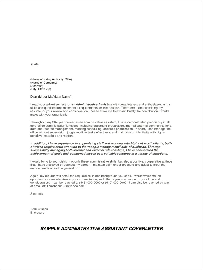 Free Cover Letter Template Administrative Assistant