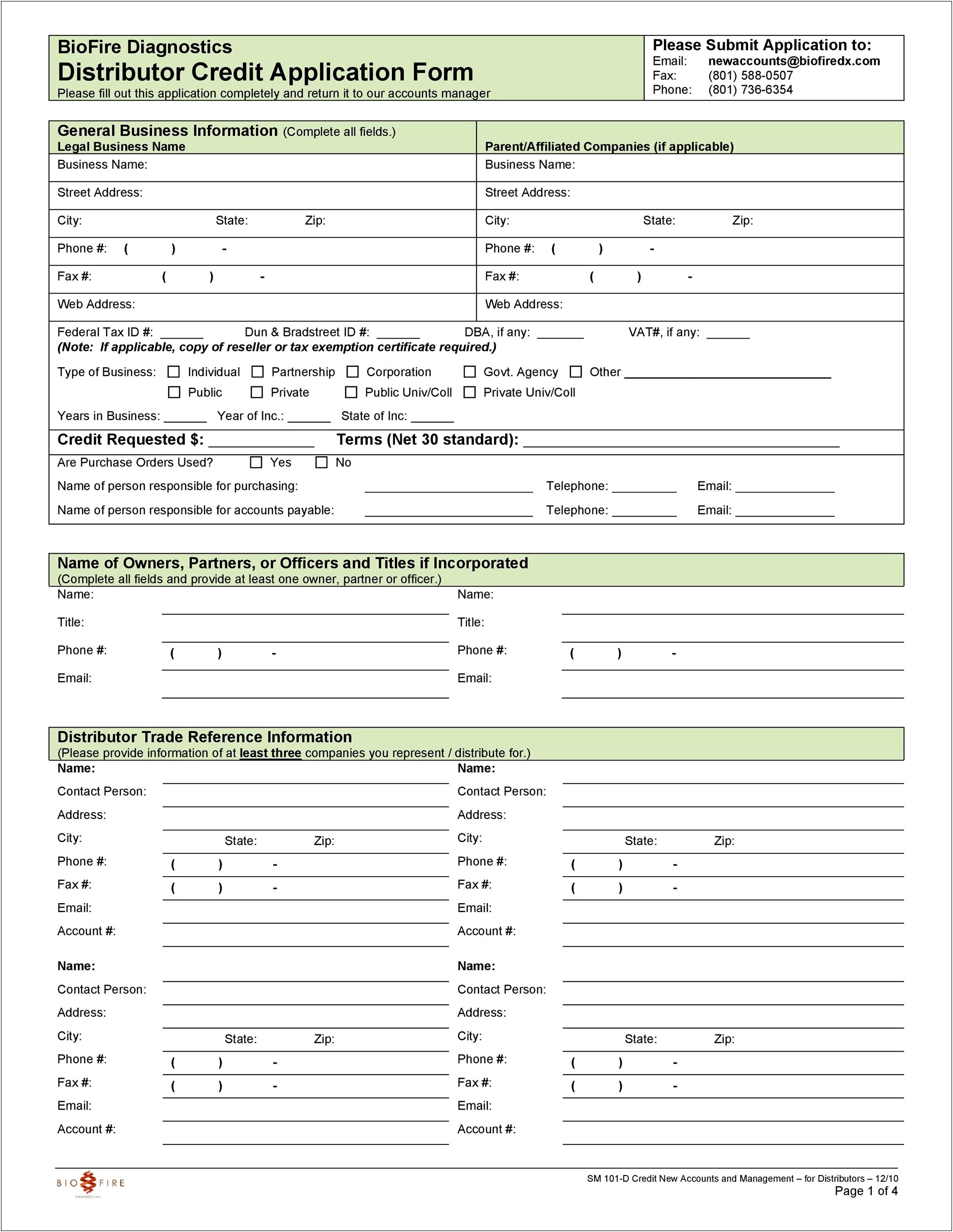 Free Credit Application Form Template South Africa