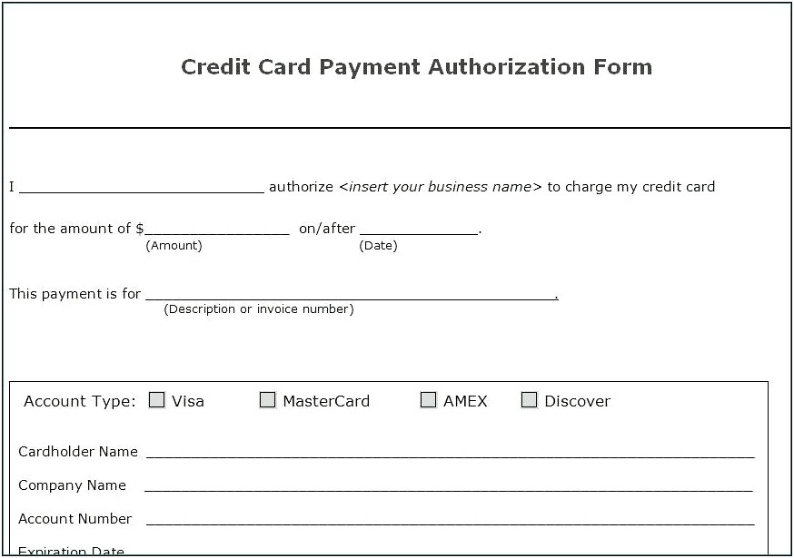 Free Credit Card Authorization Form Template Word