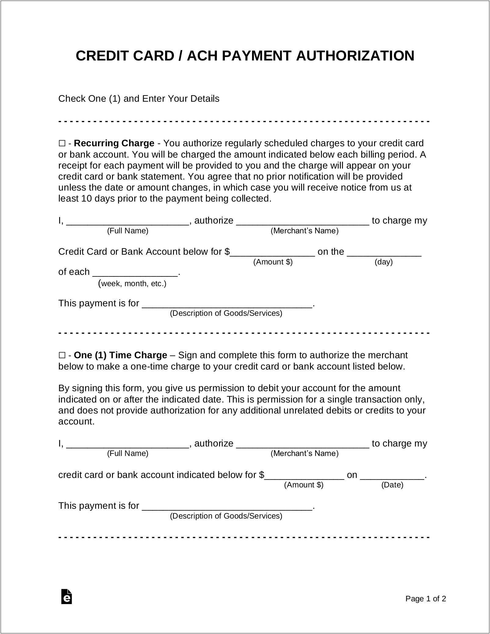 Free Credit Card Authorization Form Template