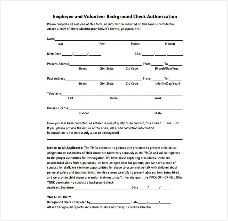 Free Criminal Background Check Authorization Form Template