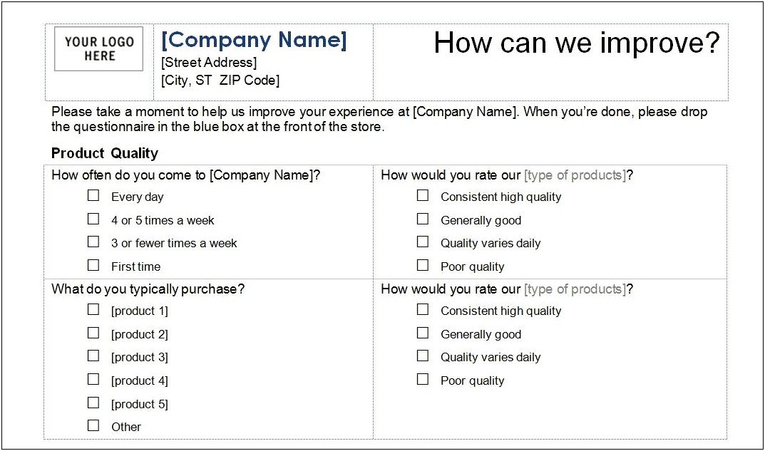 Free Customer Service Survey Questions Template