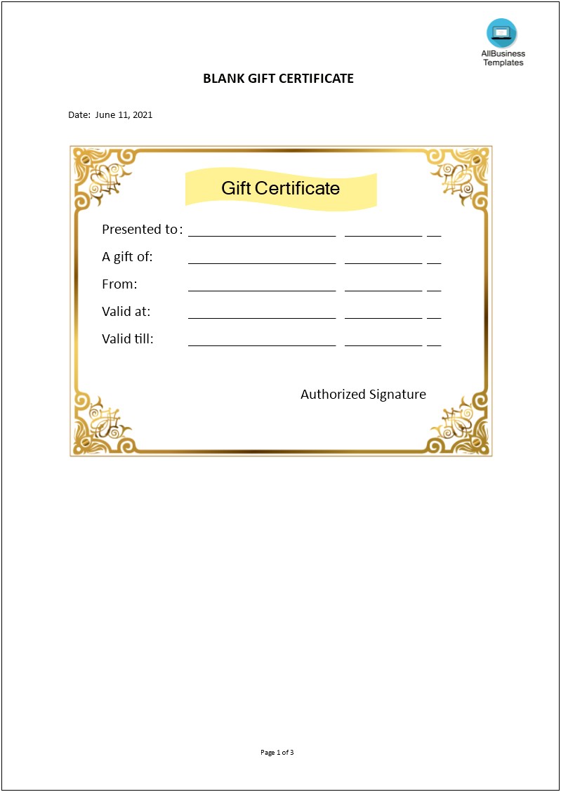 Free Customizable Business Gift Certificate Template