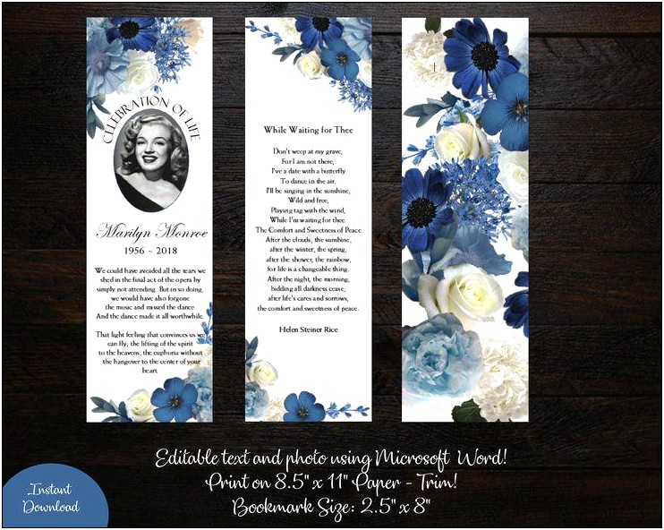 Free Customizable Butterfly Memorial Bookmark Templates