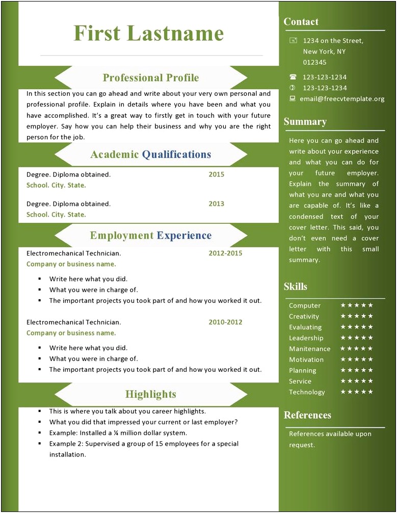Free Cv Template To Print Off