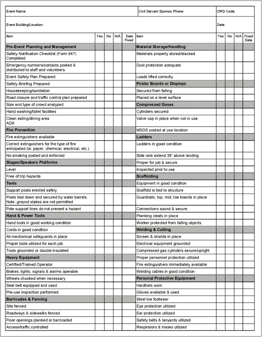 Free Daily Equipment Inspection Checklist Template