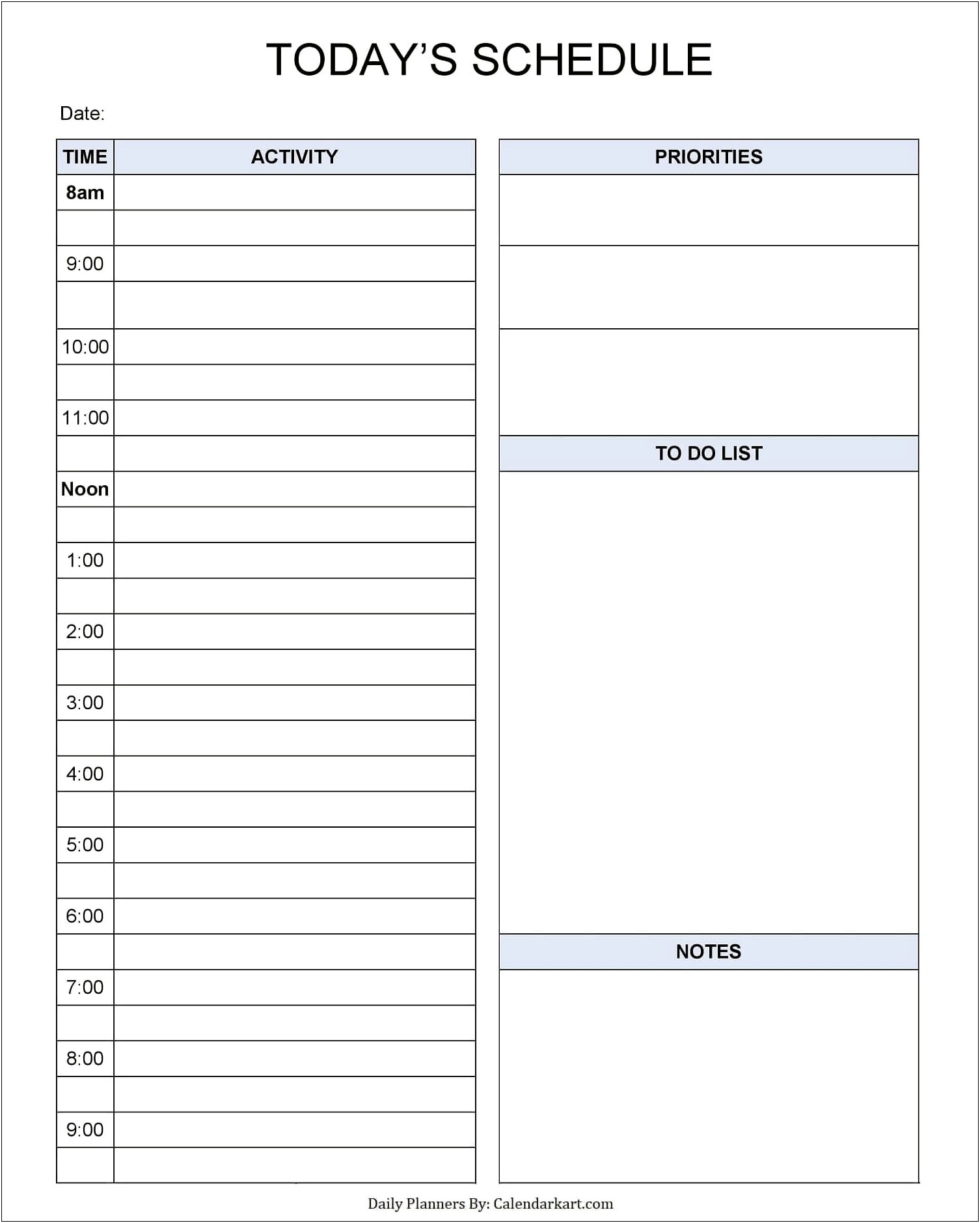 Free Daily Planner With Time Slots Template