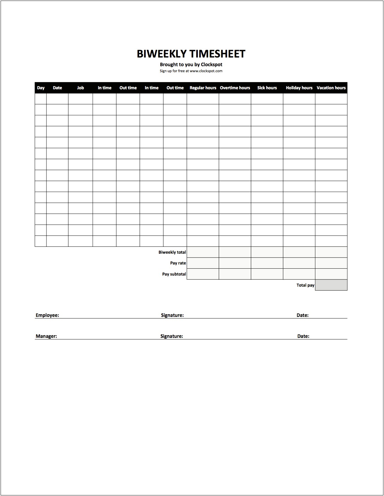 Free Daily Timesheet Template Excel With Formulas