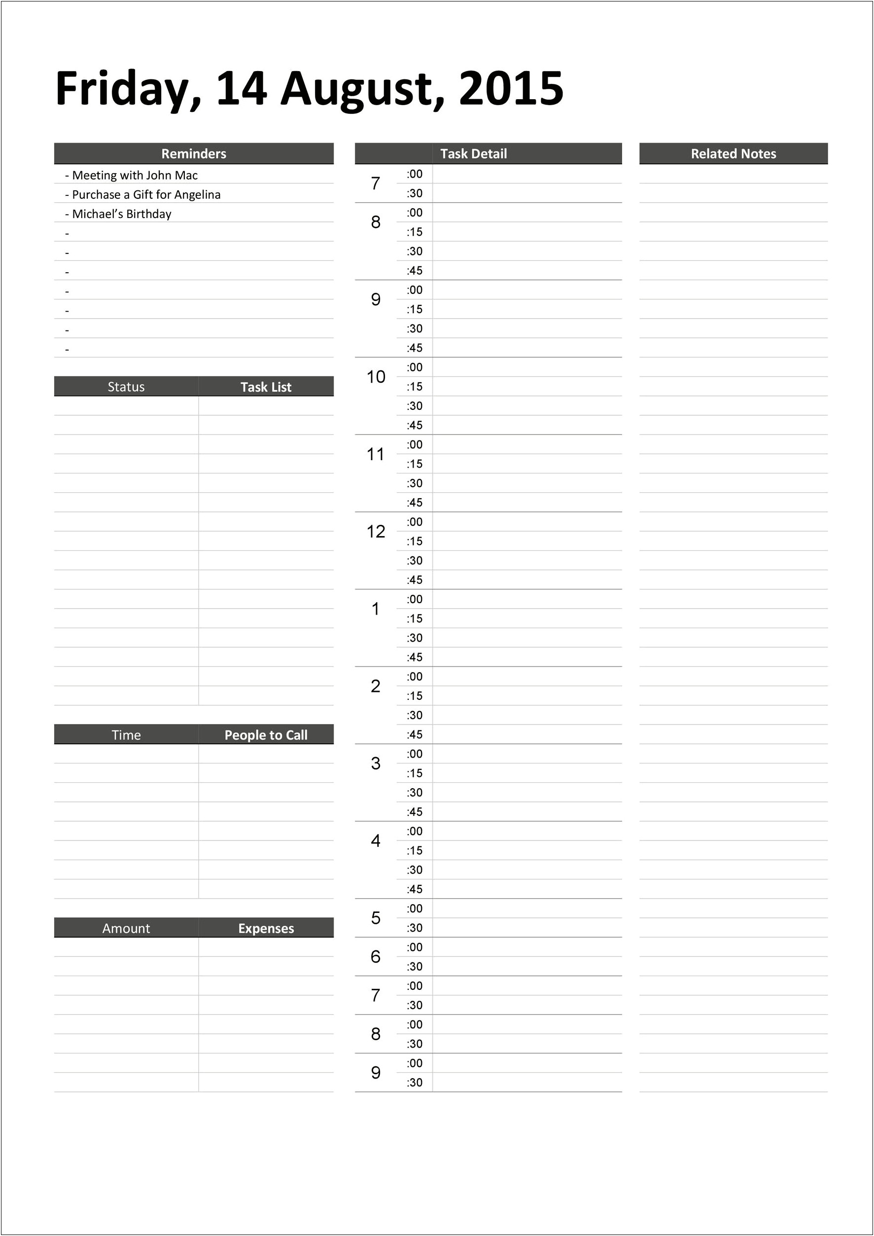 Free Daily Work Schedule Template Excel
