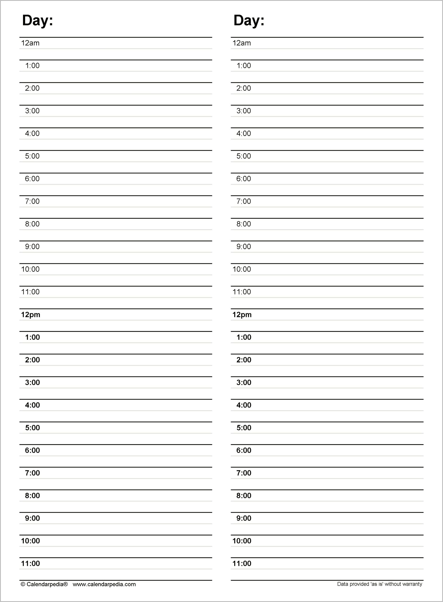 Free Day Schedule Template Excel 24 Hours