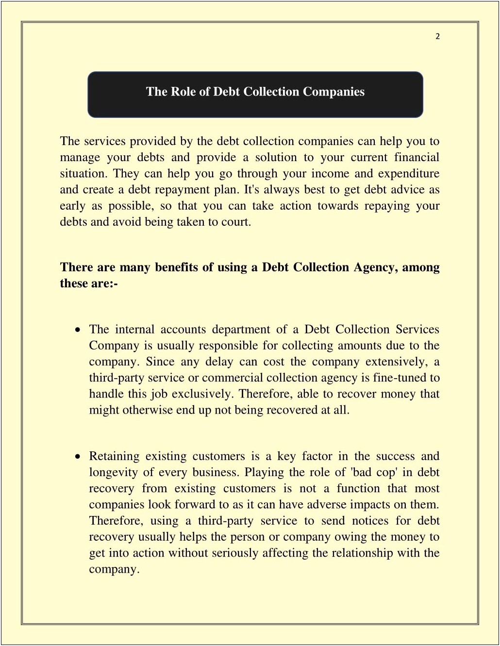 Free Debt Collection Agency Business Plan Template