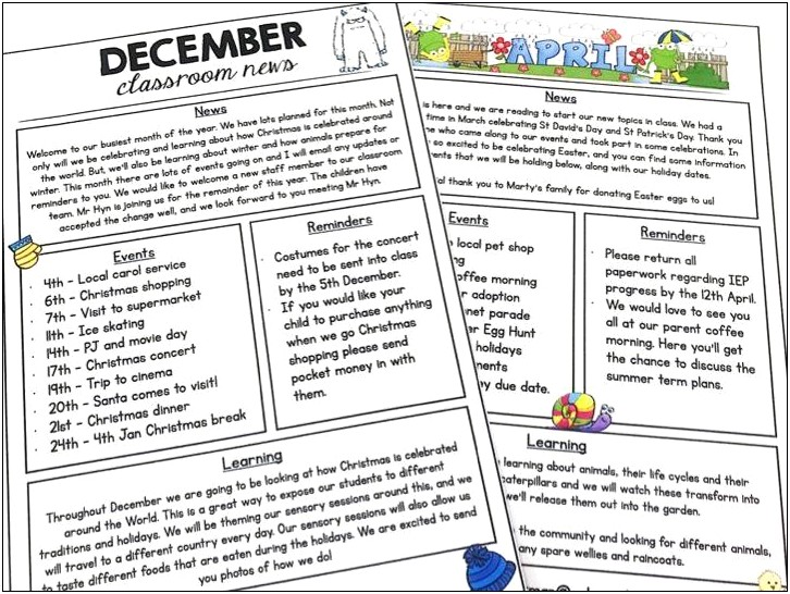 Free December Newsletter Template Powerpoint For Toddlers Classroom
