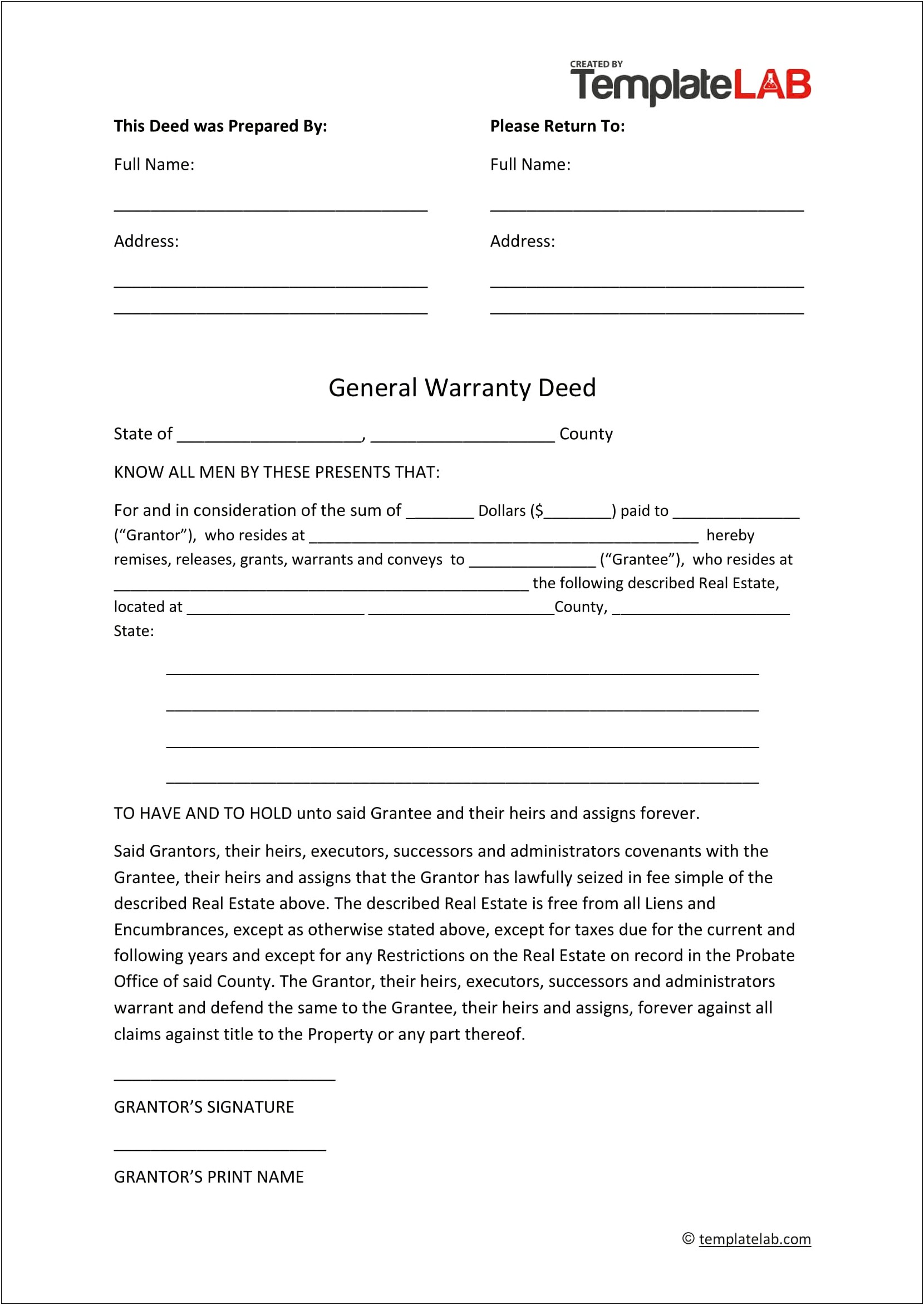 Free Deed Of Real Estate Template