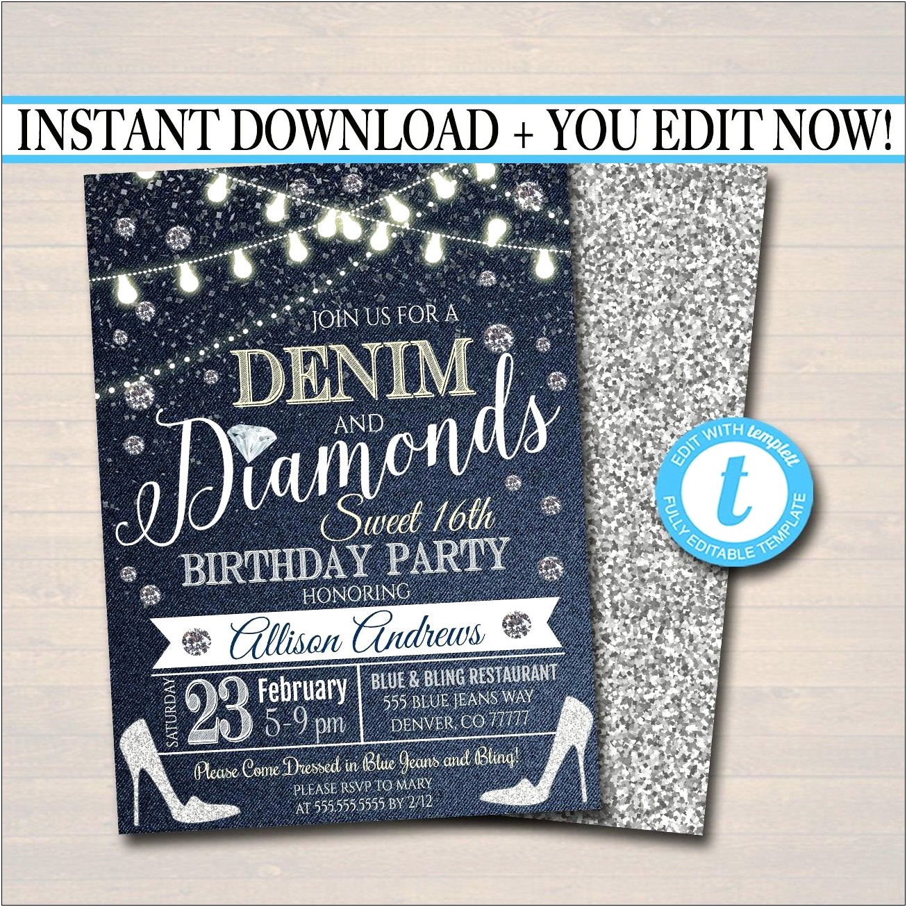 Free Denim And Diamond Invitation Template