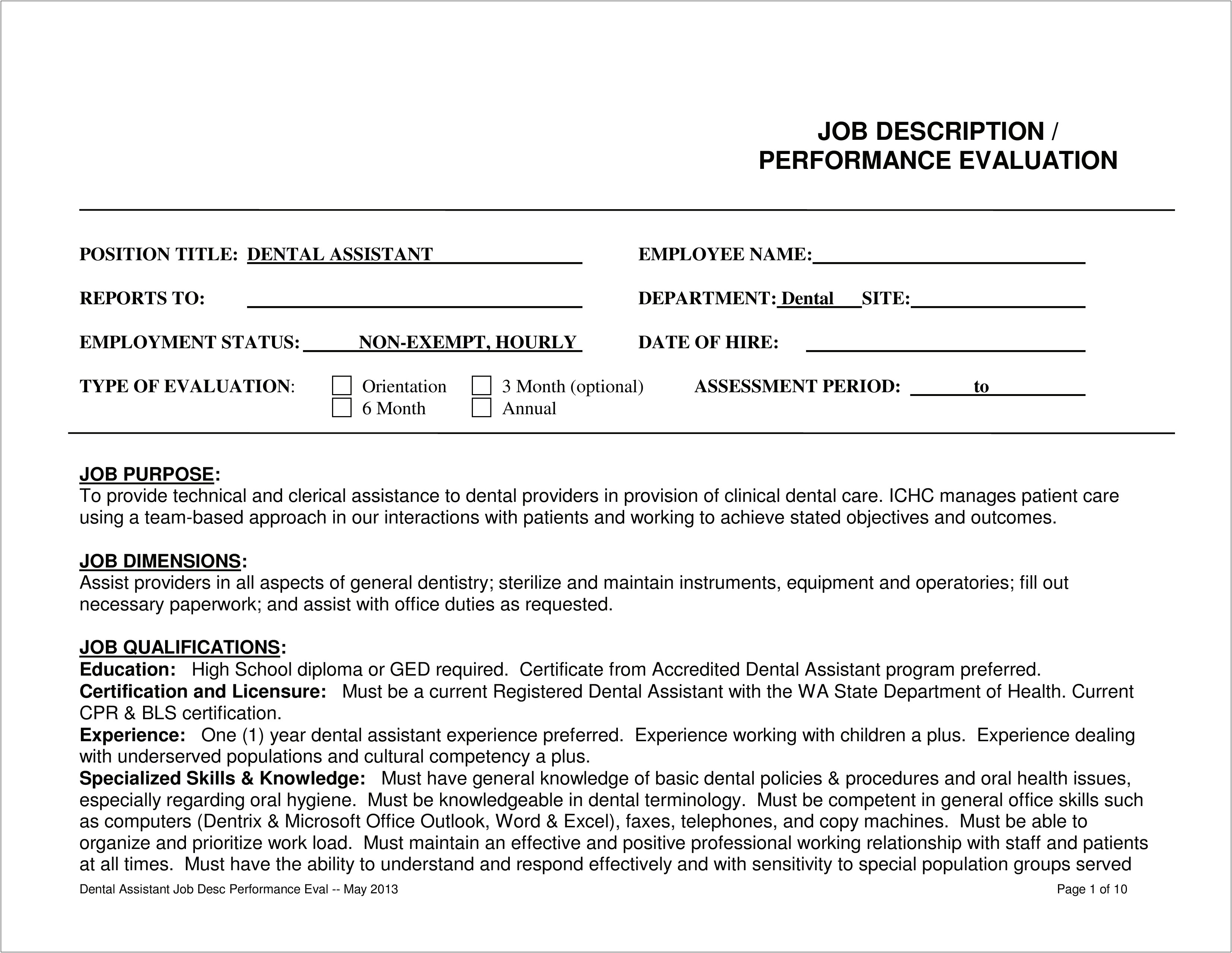 Free Dental Employee Evaluation Form Template Word