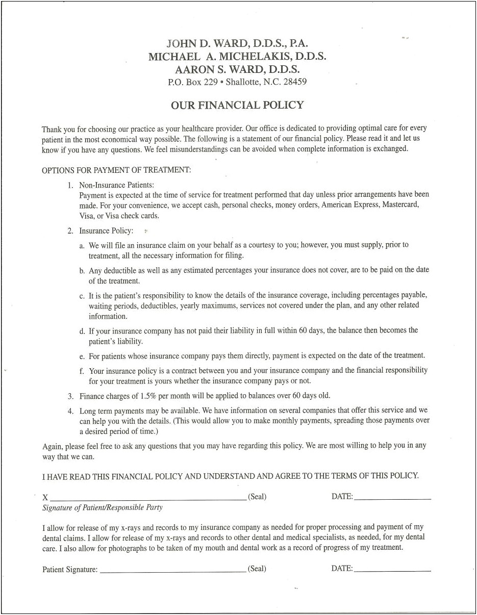 Free Dental Office Financial Policy Templates