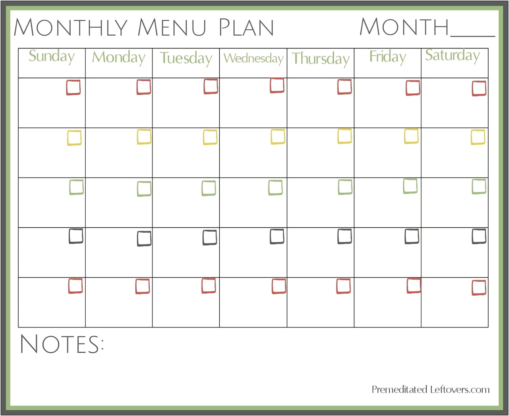 Free Dinner Planner Template For A Month