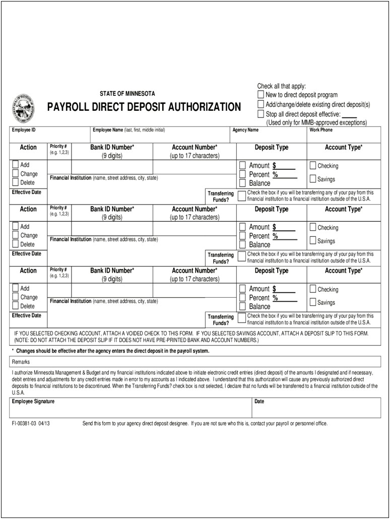 Free Direct Deposit Forms Templates Word