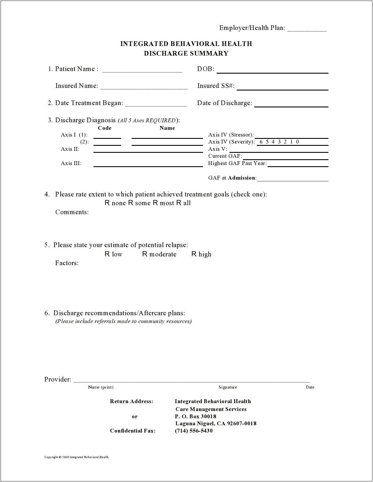 Free Discharge Summary Template Mental Health