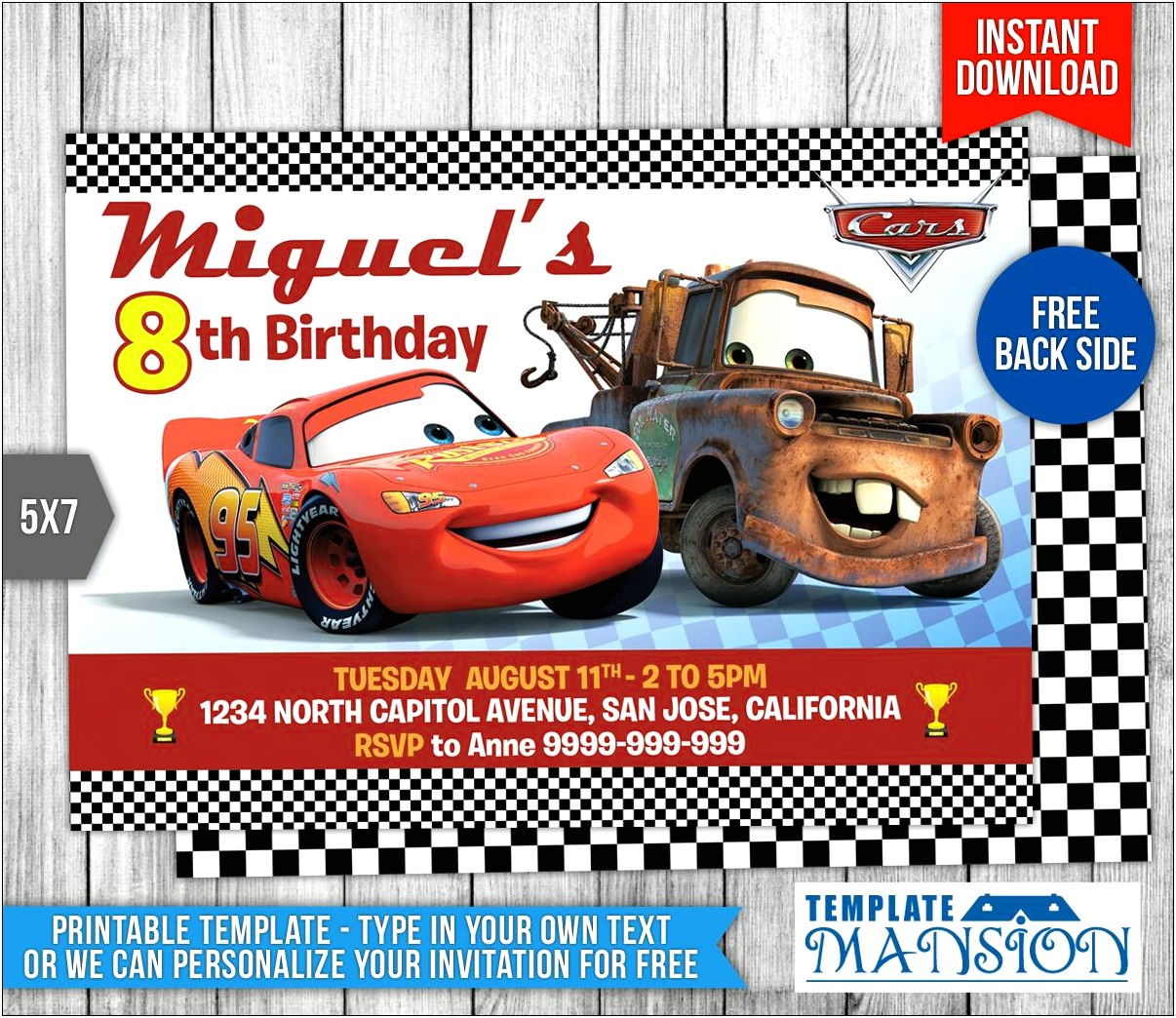 Free Disney Cars Birthday Invitation Templates
