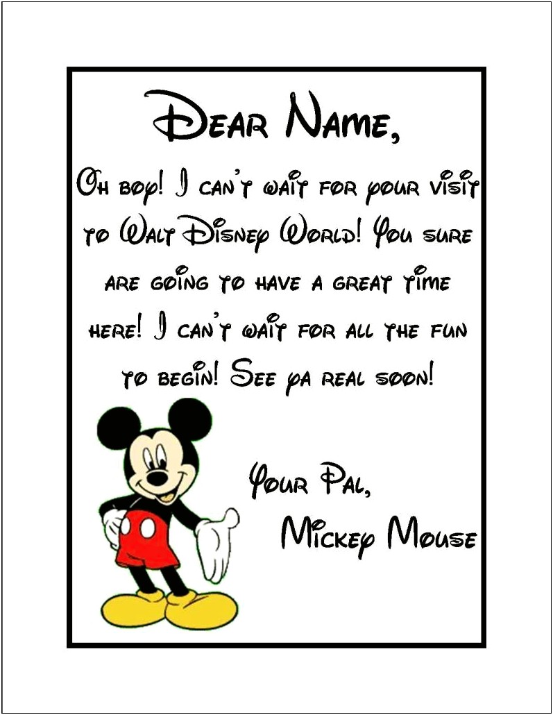 Free Disney World Surprise Letter Template