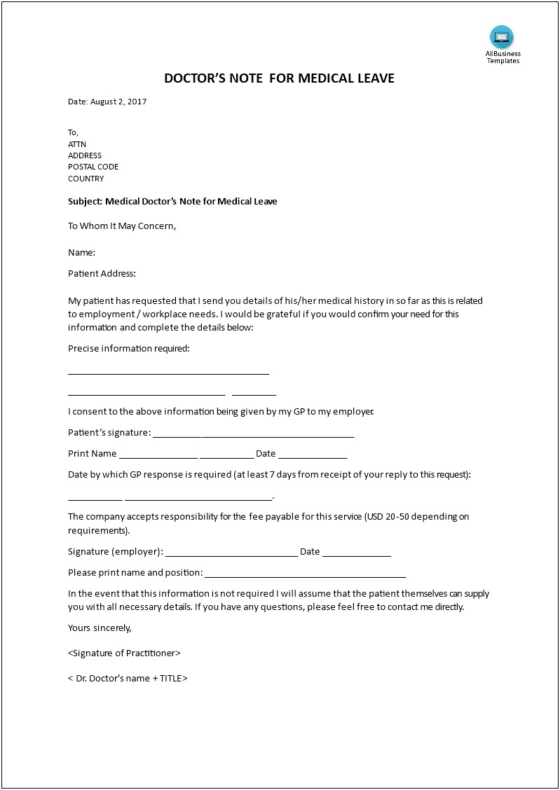 Free Doctor Note Template For School