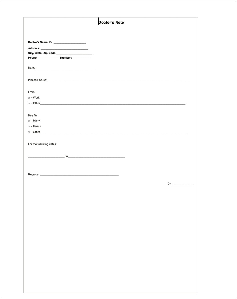 Free Doctors Note From Renown Template