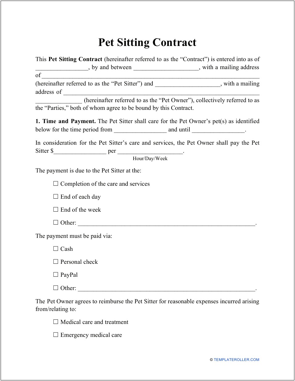 Free Dog Boarding Contract Template Uk