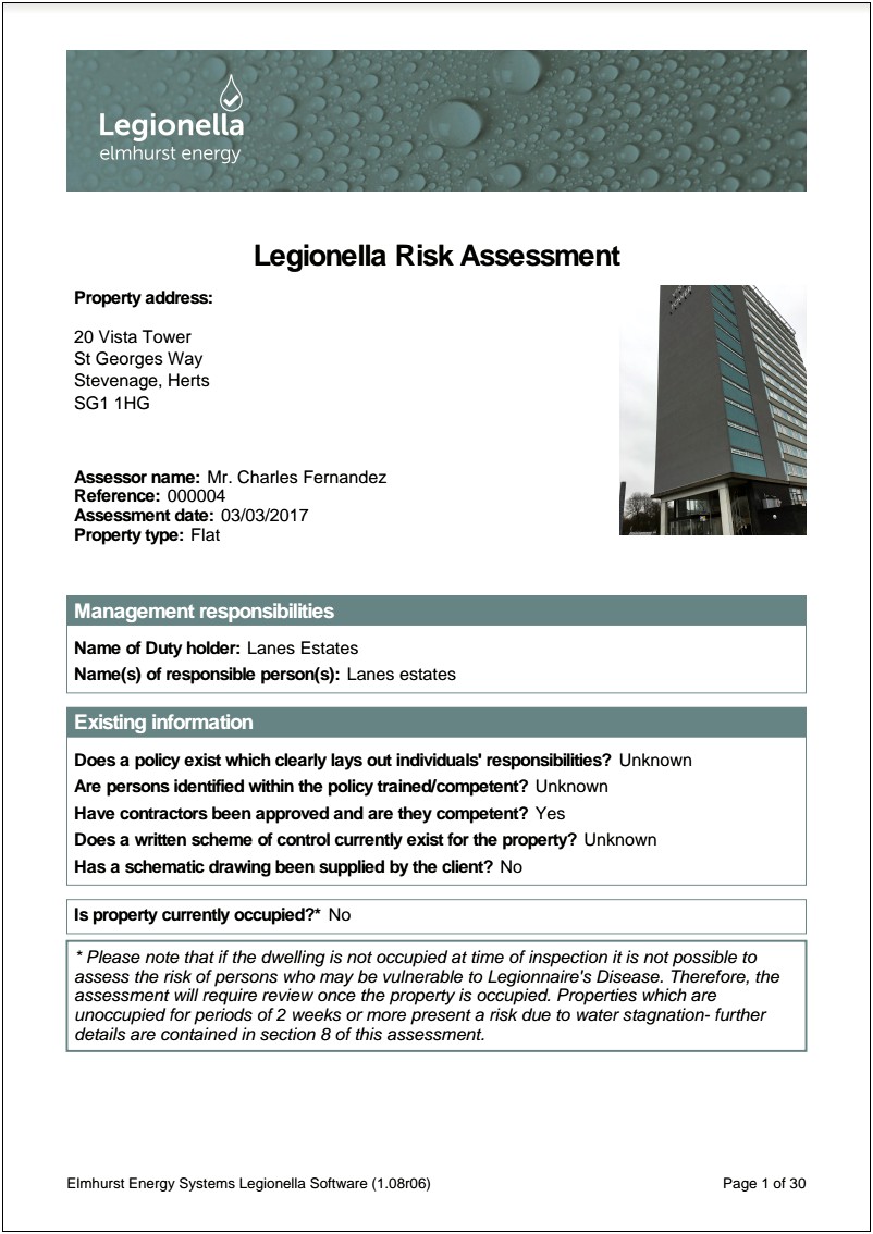 Free Domestic Legionella Risk Assessment Template