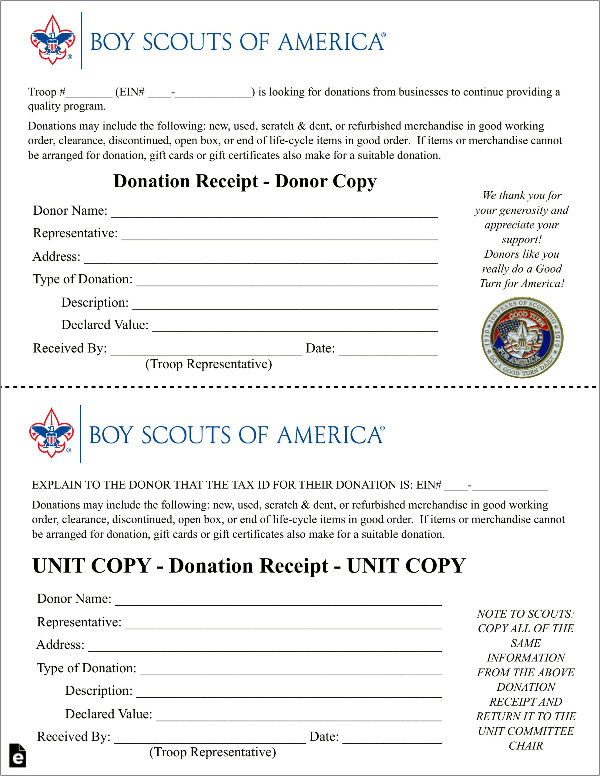 Free Donation Receipt Template Salvation Army