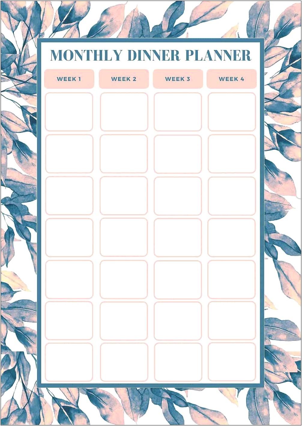 Free Dowload Monthly Dinner Menu Planner Template