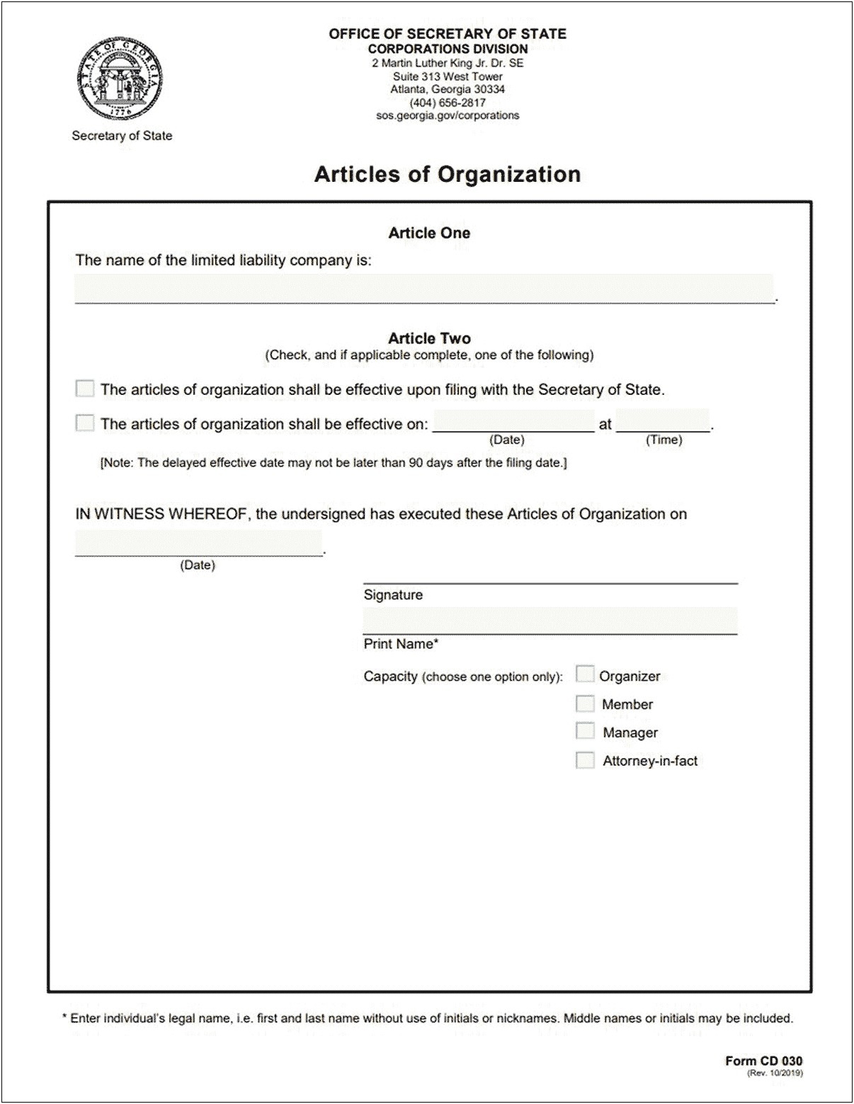 Free Download Articles Of Organization Llc Template
