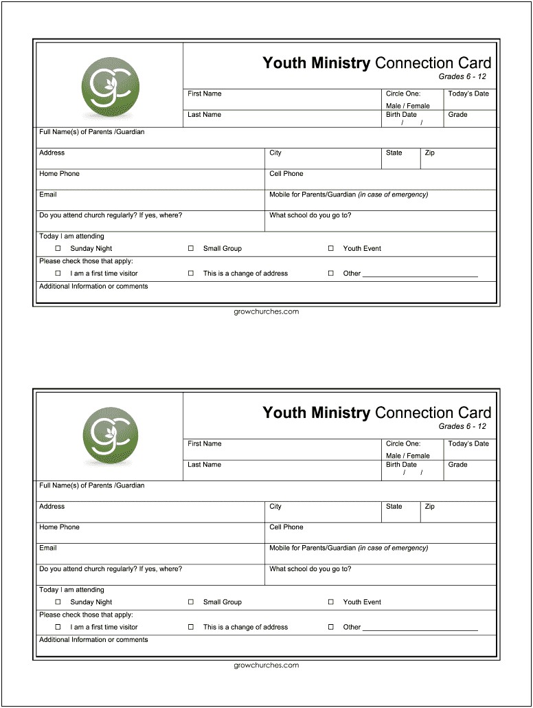 Free Download Church Connection Cards Template Word